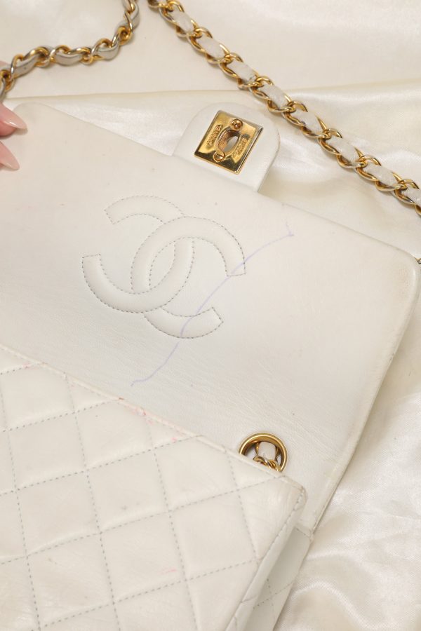 Chanel Lambskin Mini Half Flap White For Sale