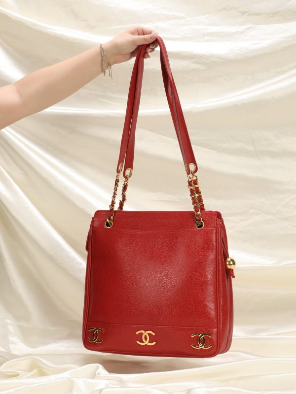 Chanel Caviar Red Logo Tote Online Sale