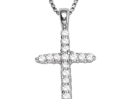 Sterling Silver Rhodium Plated Cubic Zirconia Cross Pendant with Box Chain 18  Fashion