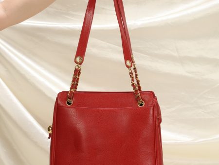 Chanel Caviar Red Logo Tote Online Sale