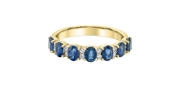 Blue Sapphire & Diamond Band 10 Karat Gold Hot on Sale