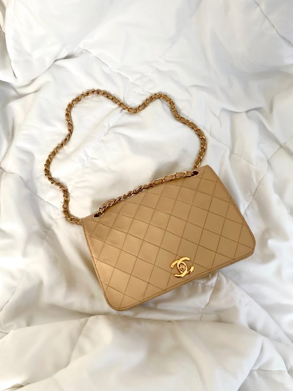 Chanel Beige Full Flap Bag For Sale