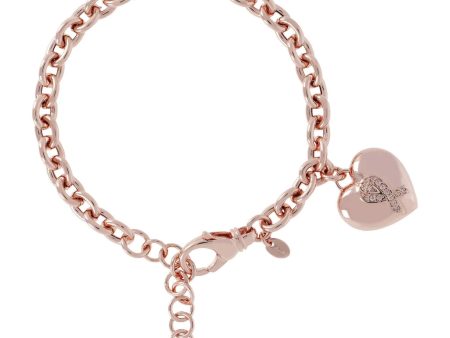 Bronzallure Golden Rose Heart and Ribbon Charm Bracelet Pink Is Good Hot on Sale