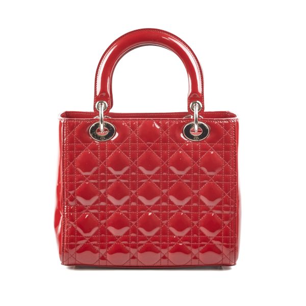 Christian Dior Medium Lady Dior Patent Red Online now