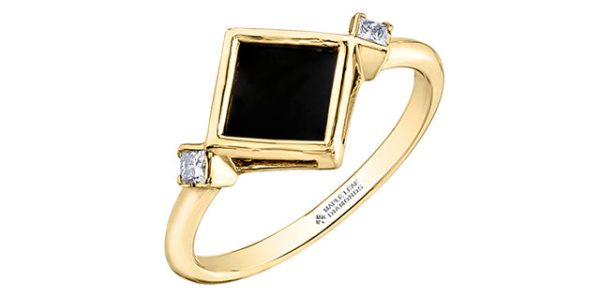 Black Onyx & Diamond Ring 10 Karat Gold - Maple Leaf Canadian Diamonds For Sale