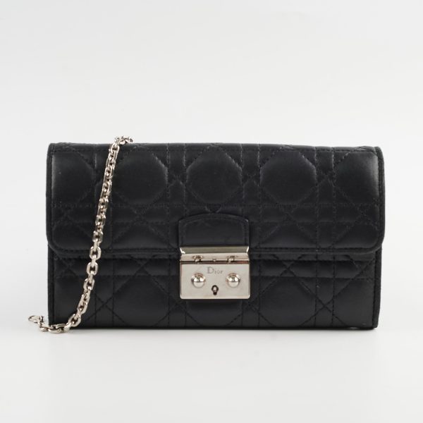 Christian Dior Lambskin Long Wallet On Chain WOC Black Discount