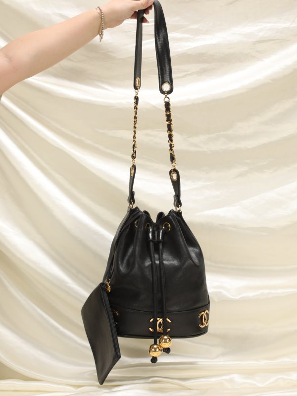 Chanel Lambskin Logo Bucket Bag & Pouch Discount