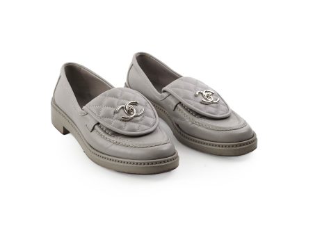 Chanel Quilted Grey Loafers Size 36.5 Online