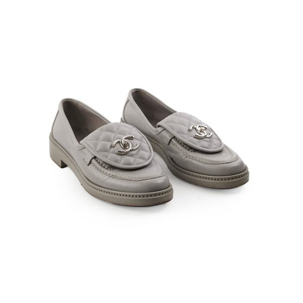 Chanel Quilted Grey Loafers Size 36.5 Online