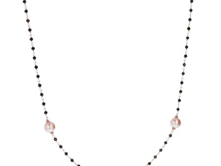 Bronzallure Black Spinel & Pink Pearl Station Necklace For Sale