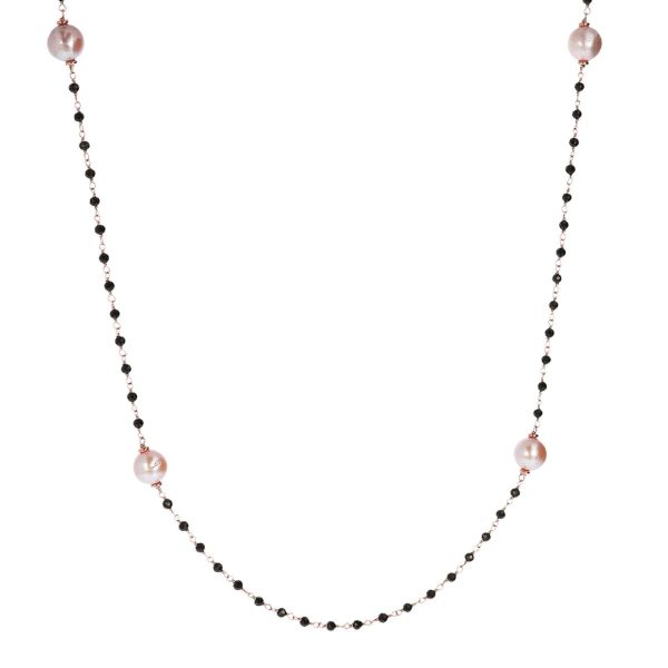 Bronzallure Black Spinel & Pink Pearl Station Necklace For Sale