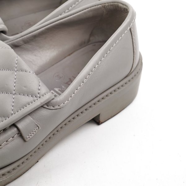 Chanel Quilted Grey Loafers Size 36.5 Online