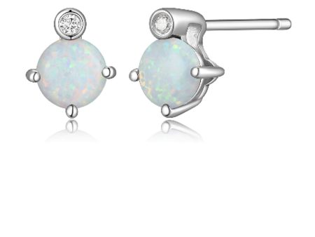 ELLE  Birthstone  Oct Rhodium Plated Created 5mm Round Opal Cheap