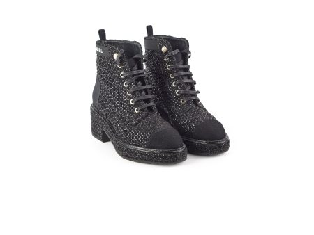 Chanel Tweed Black Boots Size 35.5 Cheap