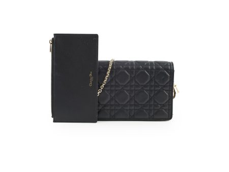 Christian Dior Wallet On Chain WOC Black Lambskin Crossbody Online now