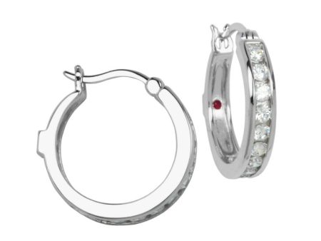 Sterling Silver Rhodium Plated Channel Set Cubic Zirconia 20mm Hoop Earring Online