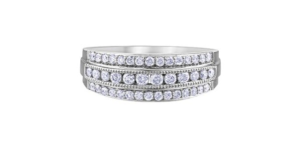 10 Karat Gold Triple Diamond Row Ring Cheap