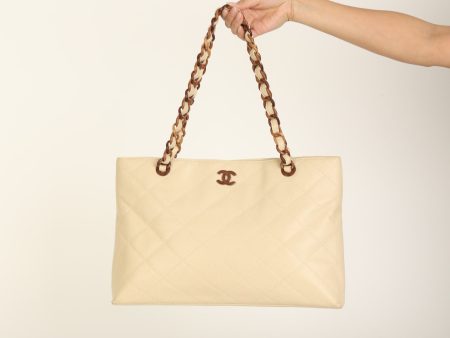 Chanel 2000 Caviar Wood Chain Tote Cheap