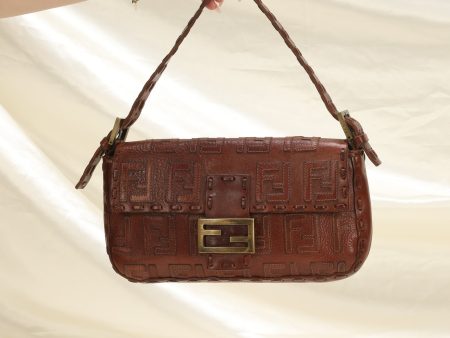 Extremely Rare Fendi Embossed Zucca Leather Baguette Online Hot Sale