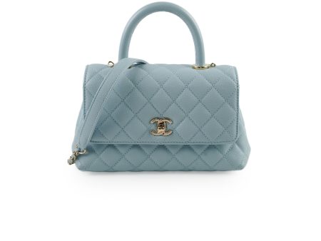 Chanel Caviar Small Coco Handle Light Blue Microchip Fashion