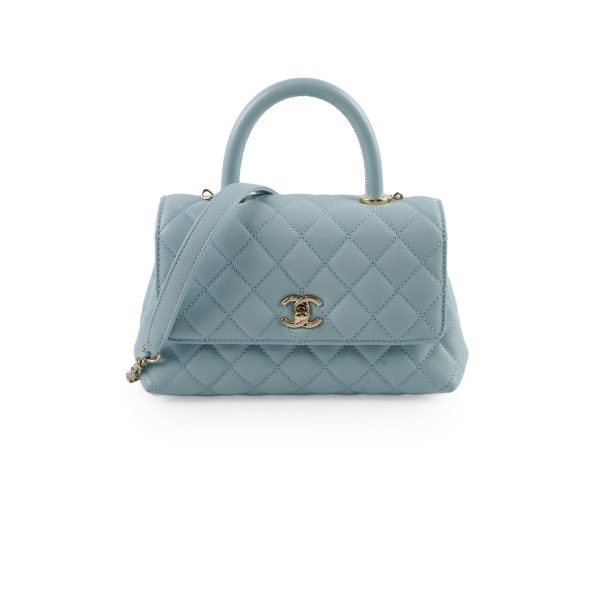 Chanel Caviar Small Coco Handle Light Blue Microchip Fashion