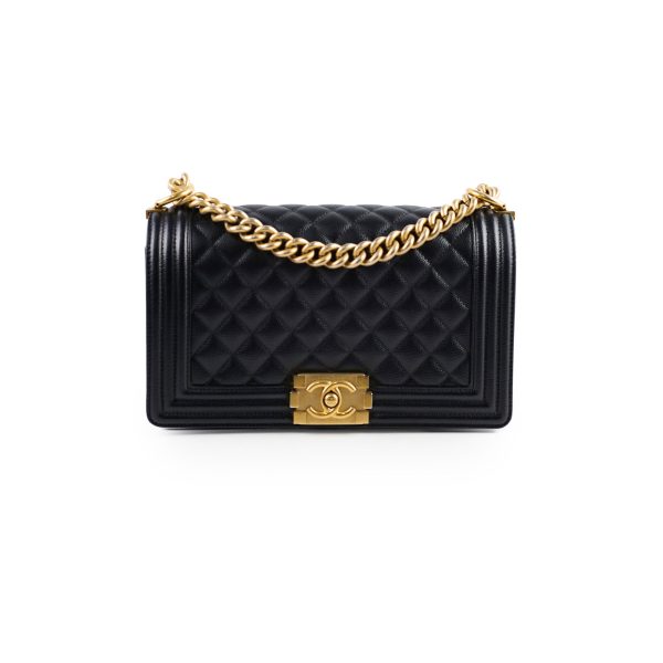 Chanel Caviar Old Medium Boy Bag Black 30 Series Discount