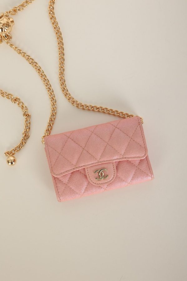 Chanel 2019 Caviar Card Holder on Chain For Sale