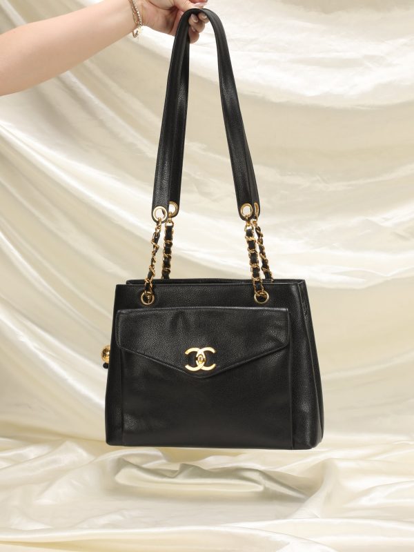 Chanel Caviar Turnlock Shopper Tote Online