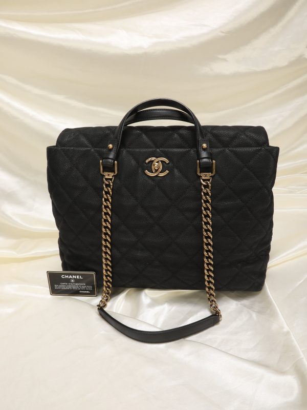 Chanel Caviar Turnlock Top Handle Chain Tote Online now