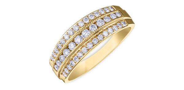 10 Karat Gold Triple Diamond Row Ring Cheap