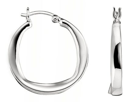 Sterling Silver Rhodium Plated New Form 27mm Hoop Earring For Discount