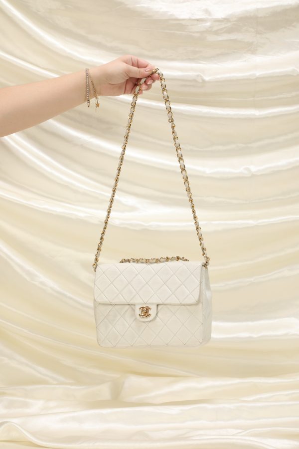 Chanel Lambskin Mini Half Flap White For Sale