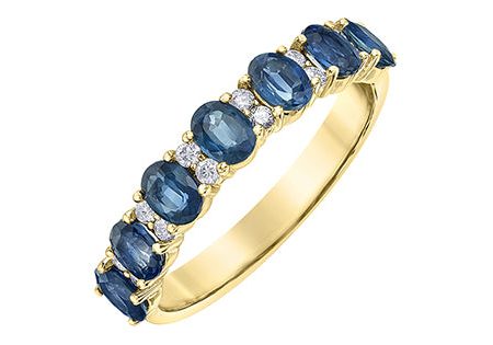 Blue Sapphire & Diamond Band 10 Karat Gold Hot on Sale