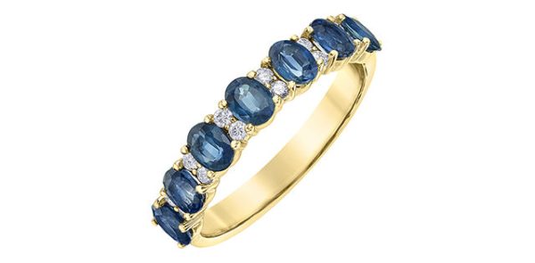 Blue Sapphire & Diamond Band 10 Karat Gold Hot on Sale