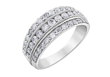 10 Karat Gold Triple Diamond Row Ring Cheap