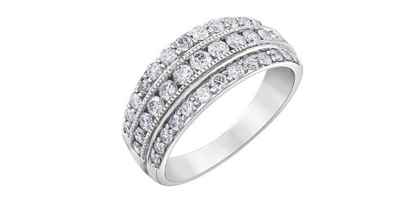 10 Karat Gold Triple Diamond Row Ring Cheap