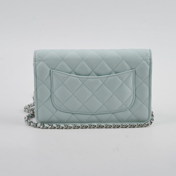 Chanel Caviar Wallet On Chain WOC Light Blue - Microchip Online Sale