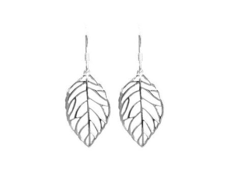 Earrings - Sterling Silver 925 Plain Dangle Leafs For Cheap