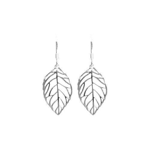 Earrings - Sterling Silver 925 Plain Dangle Leafs For Cheap