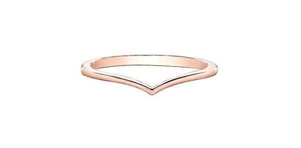 Ladies 10 Karat Rose Gold 1mm Stackable V Ring Hot on Sale