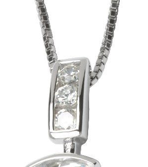 Sterling Silver Rhodium Plated Oval Cubic Zirconia Drop Pendant with Box Chain 18 .  Stone size:  7x5(mm) Supply