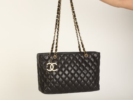 Chanel 1989 Lambskin Logo Charm Tote Hot on Sale