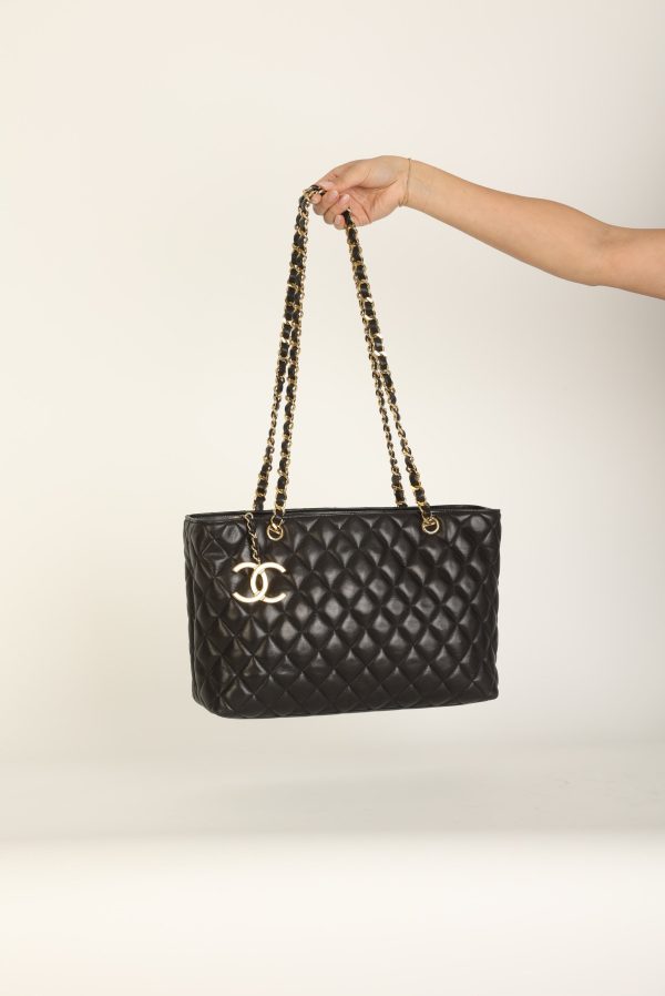 Chanel 1989 Lambskin Logo Charm Tote Hot on Sale