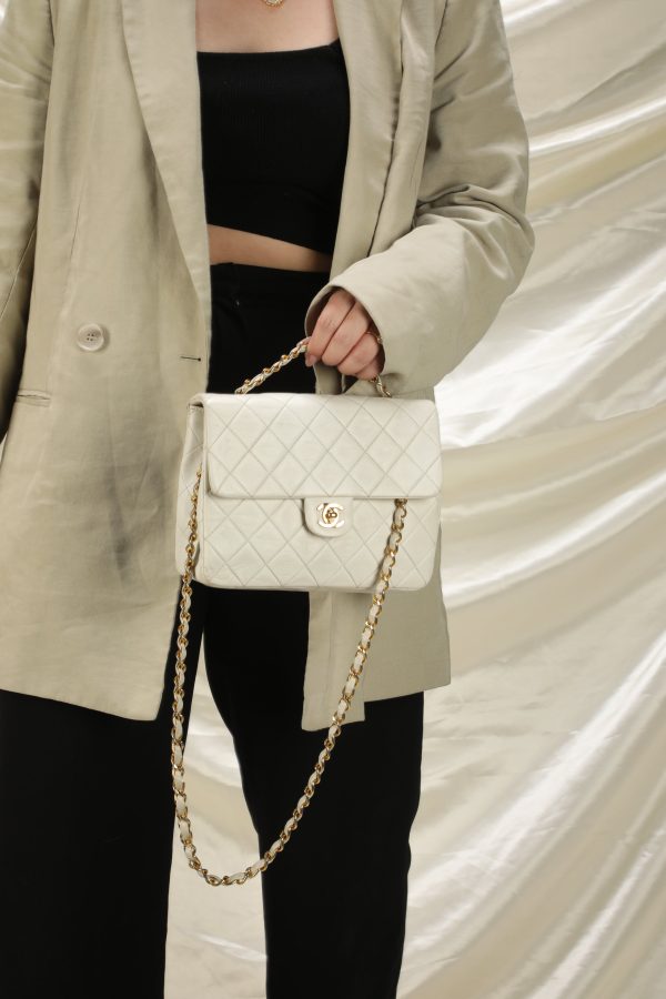 Chanel Lambskin Mini Half Flap White For Sale