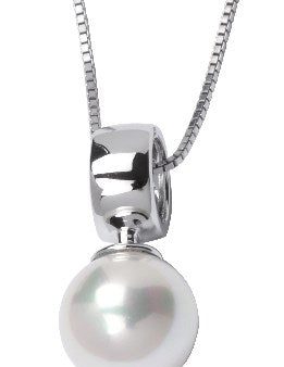 Sterling Silver Rhodium Plated Genuine Pearl Shell Pendant with Box Chain 18 .  Stone size: 10(mm) Online now