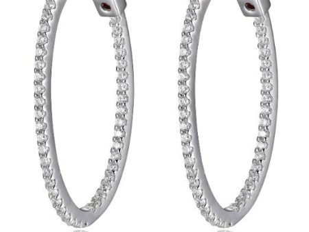 Rhodium Plated Sterling Silver Cubic Zirconia Inside Out 30x20MM Round Hoop Earring Online