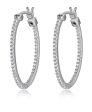 Rhodium Plated Sterling Silver Cubic Zirconia Inside Out 30x20MM Round Hoop Earring Online