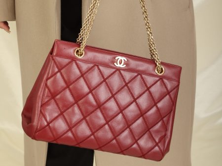 Chanel Calfskin Chain Burgundy Tote Online