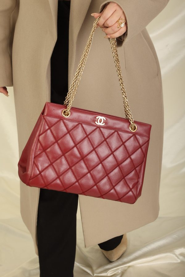 Chanel Calfskin Chain Burgundy Tote Online