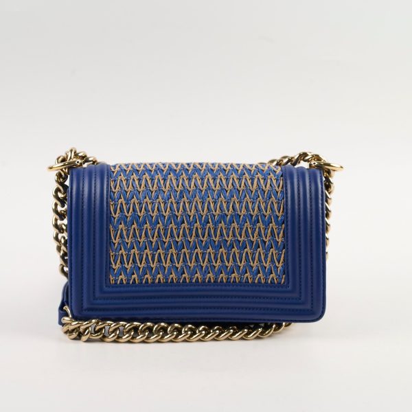 Chanel Small Boy Navy Raffia Crossbody Bag Online Hot Sale